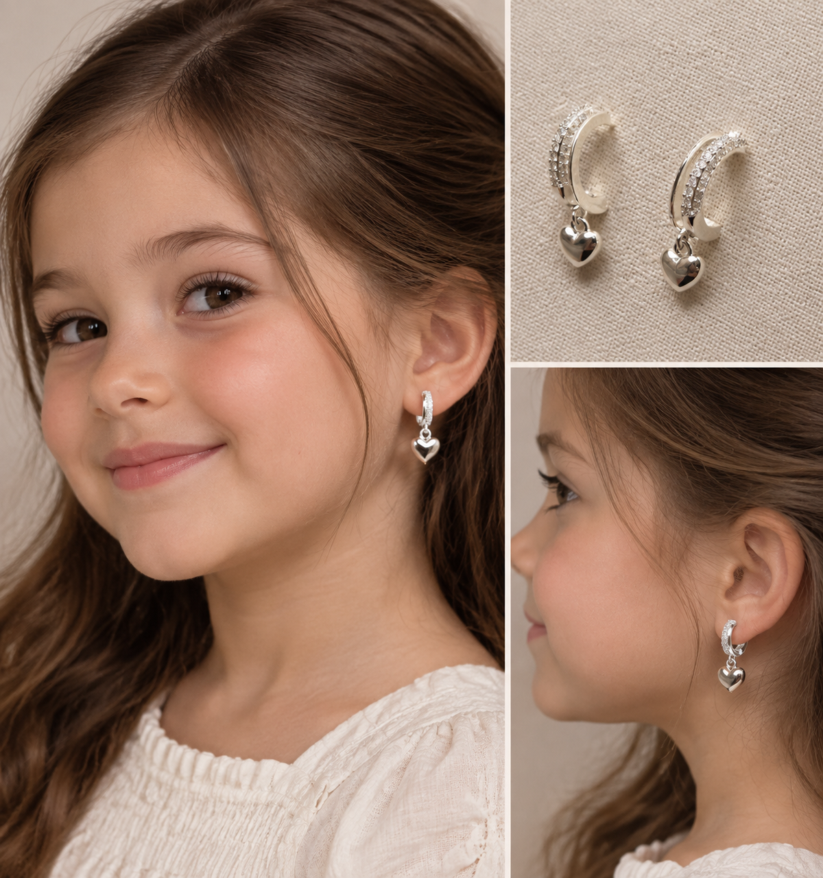 Aros Argolla Plateada con Dije Corazón Niña