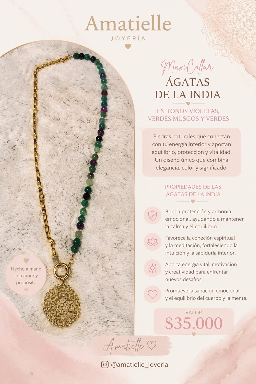 Maxi collar cadena y agatas en tonos verdes