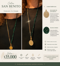 Collar agatas verdes facetadas, cadena y relicario de San Benito