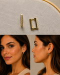 Aros Argolla Rectangular Dorada con Micro Perlas