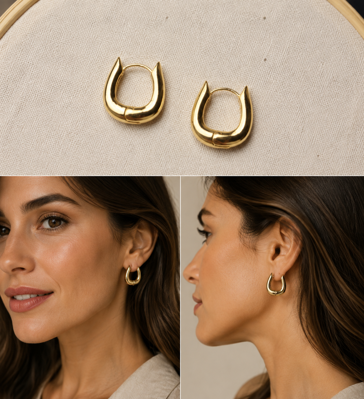 Aros Huggie Cuadrado Dorado Pulido