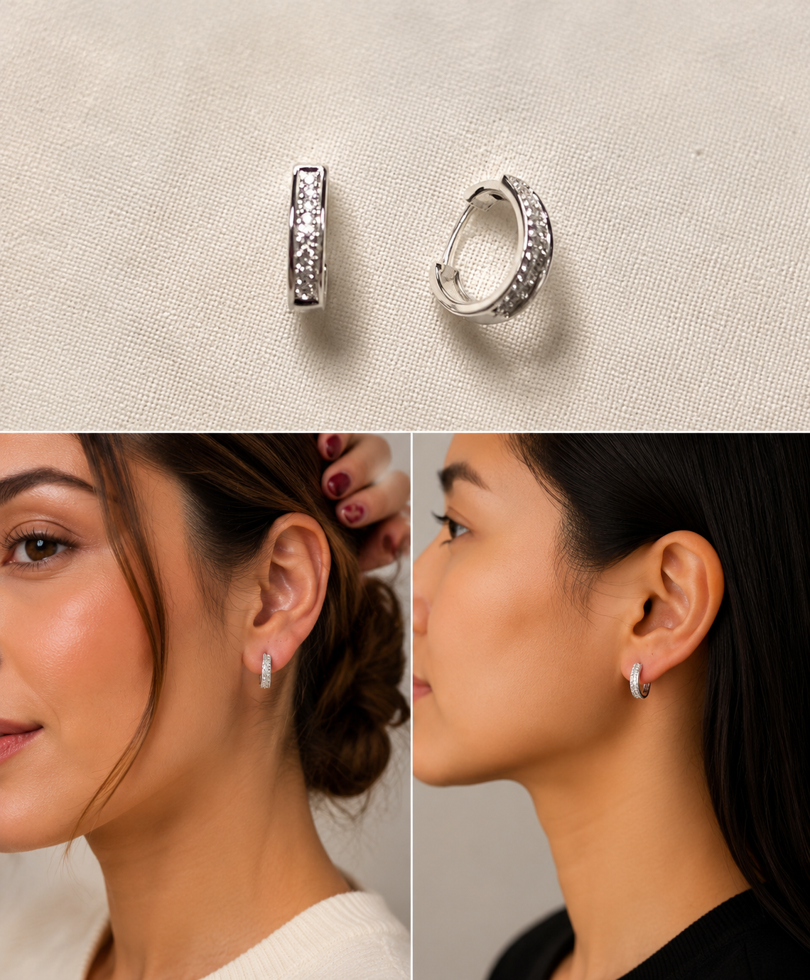 Aros Huggie Plateado con Micro Circonitas Pavé