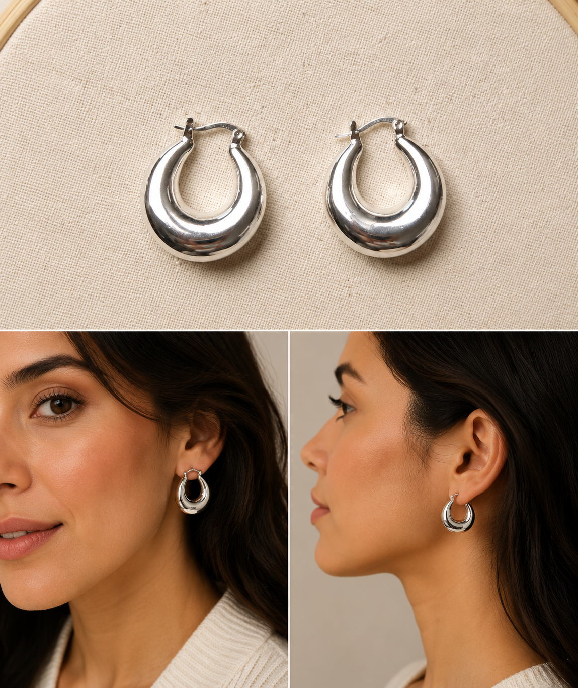 Aros Argolla Plateada Chunky Acabado Espejo